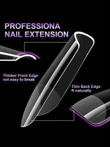 100 piezas de uñas acrílicas falsas en forma de almendra y ataúd, cortas y cuadradas, extensión de uñas artificiales con puntas de gel suave, accesorios y herramientas - transparente - Ver 3