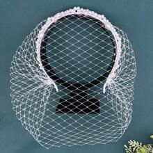 1pc White Pearl Bridal Birdcage Veil - Charming Bride Hat, Ladies Blusher Face Veil, Wedding Headband Accessory For Weddings, Proms, And Parties Fall Clothes For Women - White - View 3