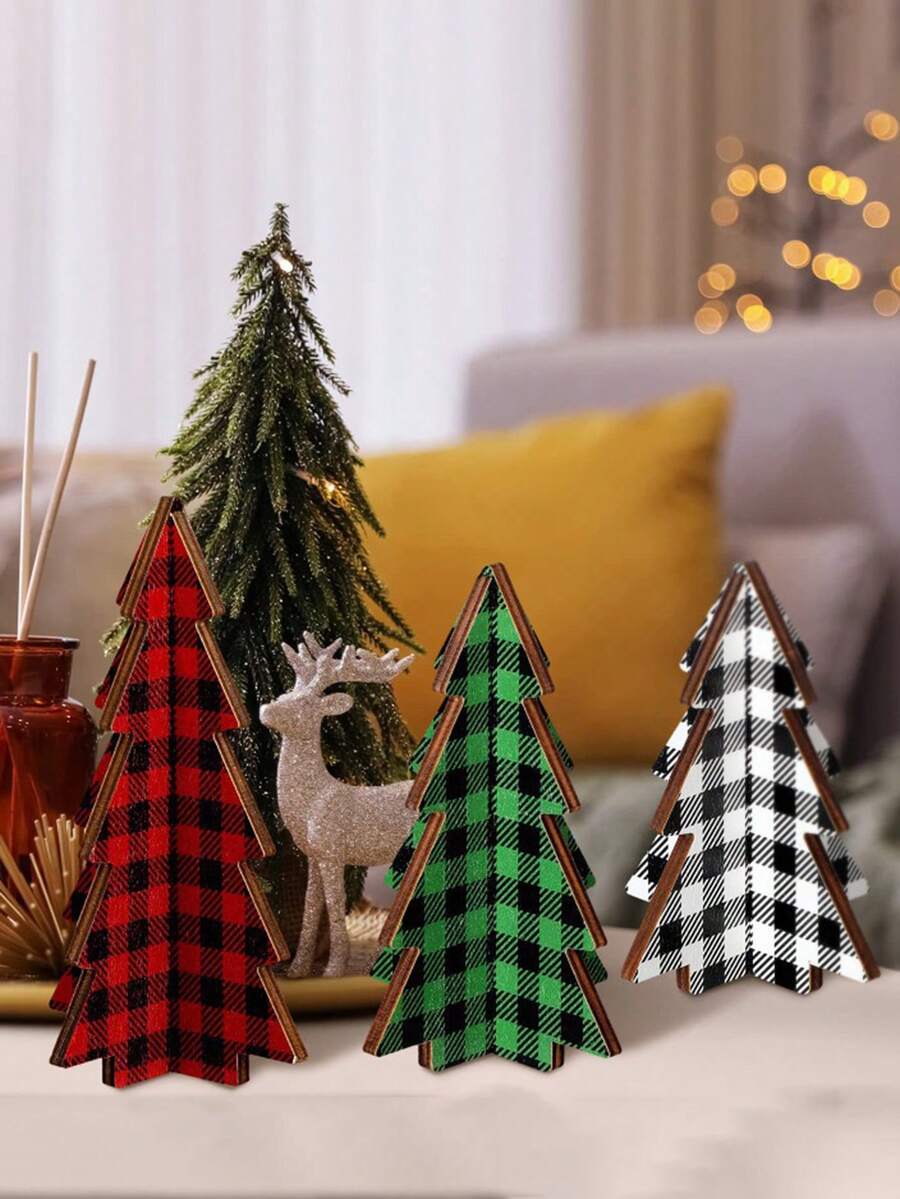 Juego de 3 adornos de árbol de Navidad, decoración simple, adornos de madera, decoración navideña, adornos de árbol, bosque de Navidad, decoración de árbol de Navidad, decoración de habitación, decoración del hogar, decoración de oficinas, decoración de fiesta temática, decoración navideña