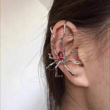 Spider-Shaped Earrings With Silvery , Simulated Spider Legs Design Featuring Synthetic Synthetic Zirconia In The Middle - Dark Style Full Ear Hoop For, Creative Minimalist Punk Fashion Statement Piece, For Teenager - Đỏ - Xem 2