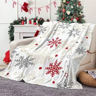 1 件圣诞主题超柔软毛毯，白色雪花羊毛毯，法兰绒面料，触感柔软，保暖功能，实用盖毯，适用于卧室、客厅、圣诞装饰、办公室午睡、露营野餐