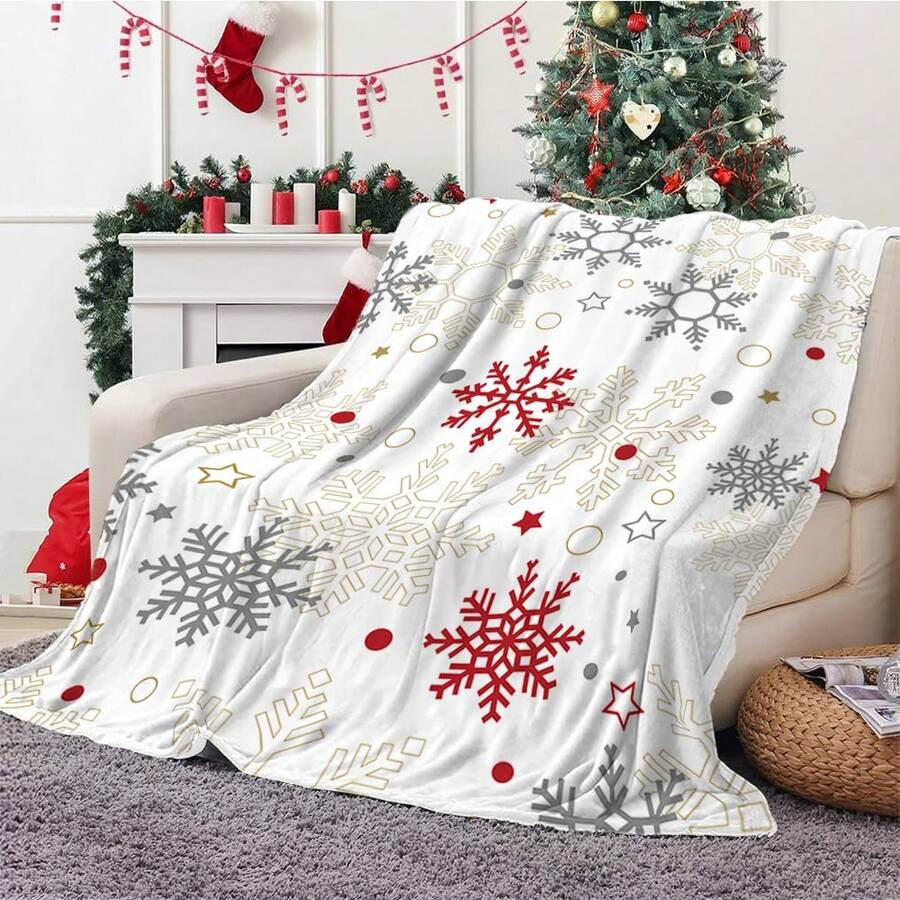 1 件圣诞主题超柔软毛毯，白色雪花羊毛毯，法兰绒面料，触感柔软，保暖功能，实用盖毯，适用于卧室、客厅、圣诞装饰、办公室午睡、露营野餐