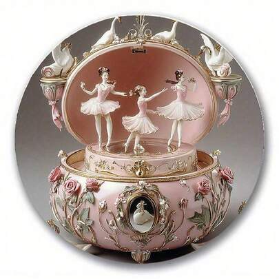 [1pic Elegant Music Box] Elegant 2D Flat 1pic Ballet Music Box With Swans & Roses Decorative Gift For Ballet Lovers Wall Decor Tin Painting