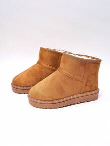 1 Pair Of Children's Snow Boots With Brown, Black, Pink Plush Lining And Suede Lining For Warmth And Anti Slip. Short Top, Flat Heel, Simple, Casual, Comfortable And Fashionable. Children's Snow Boots For Winter Holiday Travel - Brown - View 6