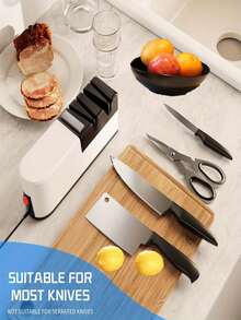 1pc Electric Knife Sharpener, USB Rechargeable Automatic Knife & Scissor Sharpener, 5-Second Quick Sharpening & Polishing, Multi-Functional Portable Kitchen Knife Sharpener Tool - White - View 8