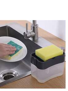 1pc Creative Kitchen Dishwashing Liquid Dispenser, Household Kitchen Storage, Battery-Free, Transparent & Black Color Matching Design, Space-Saving, Easy To Use - Black - View 9