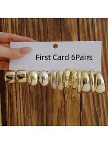 5件/6件/7件/18件套装 ABS 树脂与 CCB 金色夸张 C 形水滴耳环 - 新款1-18對 - 查看 8