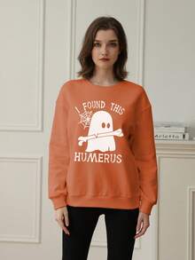 1 pieza Sudadera casual con cuello redondo y estampado gráfico para adolescentes, otoño/invierno - Fantasma amistoso, fantasma lindo, telaraña, araña, la serie definitiva de sudaderas con cuello redondo para cada joven