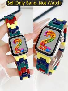 1 pieza Correa de Apple Watch, correa de Apple Watch para hombres y mujeres con bloques de construcción de dopamina, compatible con Apple Watch 40/41/42/44/45/46/49/38mm, adecuado para Apple Watch Series 10/9/SE/8/7/6/5/4/3/2/1 Ultra3/2/1, nueva correa de muñeca creativa y linda de dibujos animados, accesorios de banda inteligente, verano, transpirable, ligera