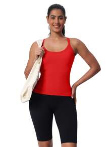 MathCat Workout Tank Tops For Women With Built In Bra, Sleeveless Gym Tops Seamless Racerback Athletic Yoga Shirts - 紅色 - 查看 5