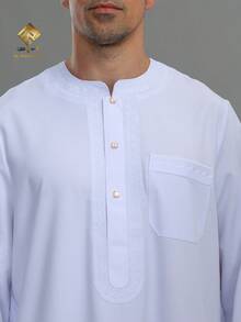 Áo choàng cầu nguyện nam Disqoir chất liệu mềm mại, không xù lông, kiểu dáng Ma-rốc, tay dài, cổ tròn, thêu họa tiết tinh tế, áo choàng cầu nguyện nam Ả Rập thanh lịch - Áo choàng cầu nguyện tay dài mềm mại, có thể giặt máy, phù hợp cho mọi mùa và các dịp lễ tôn giáo | Thiết kế cổ tròn | Chất liệu mịn | Áo choàng nam Ả Rập truyền thống, kiểu dáng Ma-rốc. - trắng - Xem 5