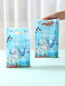 10/25/50 Stücke Meerestier Geschenktüte, Geschenkverpackungstüte, Unter-dem-Meer Party Gastgeschenktüte mit Wal, Qualle, Delfin Design, Tragetasche, Baby Dusche Kleine Geschenktüte, Geschenkverpackungstüte, 1. Geburtstag Party Deko, Gender Reveal Party Zubehör, Baby Jungen & Mädchen Party Deko, Baby Dusche Party Zubehör, Erste Geburtstag Party Deko