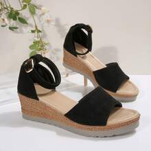 Womens Open Toe Heels Wedge Sandals Ankle Strap Dressy Summer Platform Comfortable - 黑色 - 查看 3