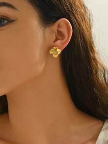 1 Pair Elegant Rhinestone Flower Stud Earrings, Classic Golden Floral Design Adds Charming Radiance To The Ears - Yellow Gold - View 2