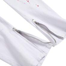 Men's Stretch White Slim-Fit Jeans With Ink-Stained Patterns, Suitable For Fashionable Casual Wear. - trắng - Xem 8