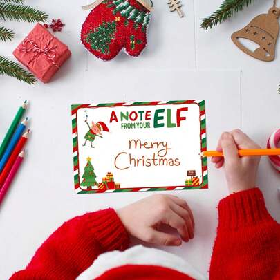 Whaline 50 张圣诞精灵便条卡 4 x 6 英寸精灵字母节日文具空白贺卡适用于圣诞节冬季节日派对用品