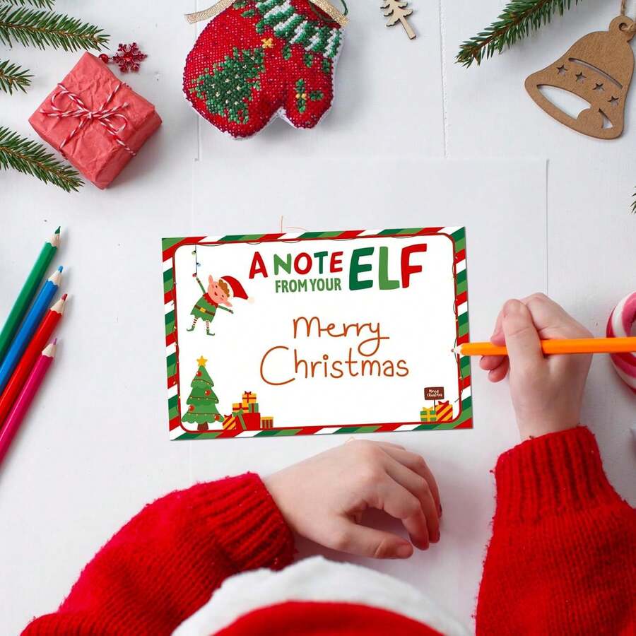 Whaline 50 张圣诞精灵便条卡 4 x 6 英寸精灵字母节日文具空白贺卡适用于圣诞节冬季节日派对用品 - 彩色 - 查看 1