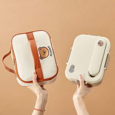 WORTHBUY 1 قطعة صندوق غداء سعة 1500 مل مع 4/5 أقسام من الفولاذ المقاوم للصدأ 304 مع طقم أدوات طعام وطبق حساء، صندوق بنتو محمول بتصميم دب كرتوني، عازل حراري، سعة كبيرة، مقاوم للتسرب، صالح للاستخدام في المنزل والمدرسة والجامعة والمكتب والتخييم والنزهات والسفر، قابل للغسل في غسالة الأطباق والميكروويف