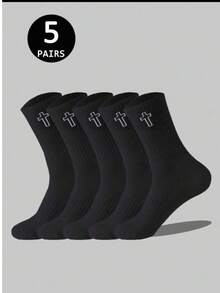 20/10/5/1 Pairs Men's Mid-Calf Socks, Soft Elastic Comfortable Breathable Socks, Suitable For Men And Women Daily Wear, Simple Comfortable Neutral Mid-Calf Socks, Unisex Cross Mid-Calf Socks