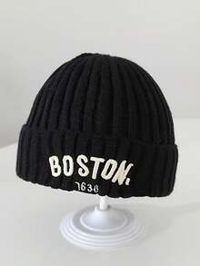 1pc Children's BOSTON 1630 Embroidered Knit Beanie Hat, Cute & Adorable Warm Earflap Woolen Cap, Unisex Toddler Casual Wear, Autumn/Winter - 1PC - View 4