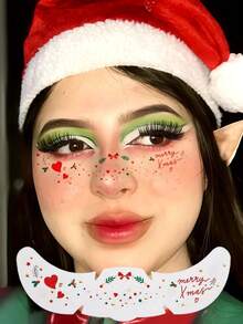 6张圣诞雀斑脸部临时纹身贴纸，图案包括圣诞树、蝴蝶结、姜饼人、铃铛，可爱防水，适合圣诞派对、音乐节、圣诞精灵、圣诞老人角色扮演等场合。 - 彩色 - 查看 5