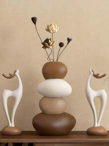 1pc Stacked Stone Sculpture, 1 Pair Deer Shaped Vase Resin Sculpture Set, Geometric Stone Flower Vase, Fashionable And Elegant Design, Desktop Decor, Suitable As Home And Office Gift, Birthday, Graduation, Christmas Gift