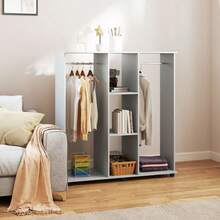 HOMCOM Open Wardrobe Double Mobile Storage Shees Organizer W 6 WheelsGrey - Grey1 - View 2