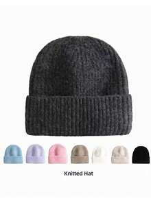 1 قطعة قبعة محبوكة من شعر الأرنب للنساء في فصلي الخريف والشتاء، قبعات محبوكة دافئة بأذرع للأذن للرجال، قبعة دافئة ذات نسيج فاخر للتزلج في الهواء الطلق، قبعة بلون واحد عصرية وبسيطة بتصميم كبير