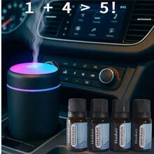 DOVVEE Mini Car Humidifier + 4X DeepOcean™ Oils | Extended Freshness Bundle For Smoke Removal – Breathe Clean With Powerful Ocean Mist (Dark Grey Humidifier*1+ DeepOcean Oil*4 - Màu xanh lam - Xem 1