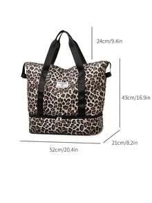 牛纹防水旅行袋，可折叠手提袋，大容量瑜伽袋，适用于飞机、购物、健身房、游泳 - 棕色 - 查看 10