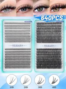 640PCS Personal Eyelash Bundle High Volume 10D-40D/30D+40D+50D+60D/50D+60D+80D+100 10-16mm DIY Eyelash Bundle Extra Thick, Natural Look And Density, Ultra Soft, Ultra Lightweight Reusable Individual Split False Eyelash Eyelash Extension Kit For Use At Home Or In Your Daily Life, Weddings, Appointments, Parties, Music Festivals, And Christmas,Individual Eyelashes,Cluster Lashes,Lashes,640/448/576/570/544/560/240/184/120pcs - 彩色 - 查看 14