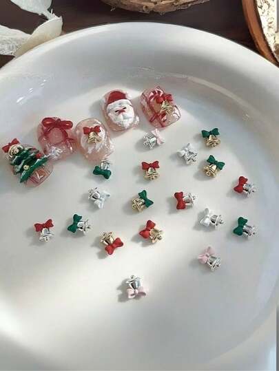 5/10 件圣诞氛围合金可爱彩色小铃铛美甲装饰、圣诞节、指甲、配饰、美甲配件