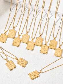 1 pieza Colgante de collar de constelaciones cuadrado de acero inoxidable, collar de clavícula versátil dorado para hombres y mujeres, accesorio de joyería adecuado para uso diario y regalos de cumpleaños