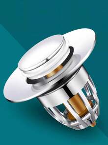 1/2pcs, Universal Bathroom Sink Stopper With Hair Catcher, Spring Core Bathtub Drain Cover, Press Type Plastic Core Pop Up Sink Plug, Basin Drain Strainer, Sewer Drain Plug, Bathroom Accessories, Bathroom Supplies, Bathroom Gadgets, Bathroom Decor, Home Decoration, Halloween, Christmas - Multicolor - View 2