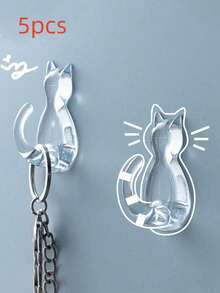 1/3/5个猫尾巴粘钩壁挂式卡通免打孔透明防水粘钩简约可爱猫咪挂钩适用于厨房、卫生间、卧室可爱又美观实用的墙面装饰挂钩可用于圣诞节、万圣节悬挂装饰物、旗帜、丝带等物美价廉质量好