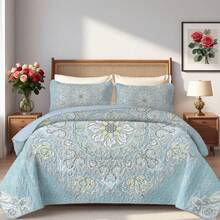 2/3pcs Luxury Boho Flower Printed Quilt Set(1 Quilt + 1/2 Pillowcases), Machine Washable Durable And Lightweight Summer Bedding Set, 100% Microfiber Breathable Bedspread Set, Versatile For All Seasons, Creative Room Decor - Hoa Bohemian - Xem 3