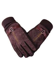 1双冬季保暖加厚皮手套，触摸屏手套，适用于户外、运动、摩托车、防寒秋季装饰