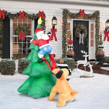圣诞节充气狗拉老人、老人爬树、老人骑北极熊、内置LED灯的圣诞门、庭院装饰、充气圣诞花园草坪装饰 - 查看 2