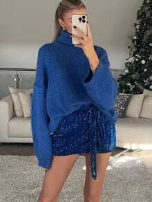 Elegant Daily, Romantic Date, Party, Holiday Christmas Knitted Sweater, Stretchy Loose Knit Top