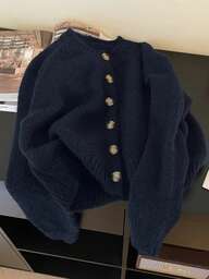 플러스플러스 사이즈 여성 캐주얼 솔리드 컬러 카디건, 라운드넥 싱글 브레스트 래글런 슬리브 스웨터, 새해에 적합