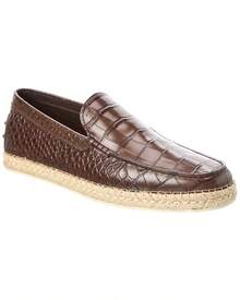 TOD's Croc-Embossed Leather Loafer - Brown - View 2