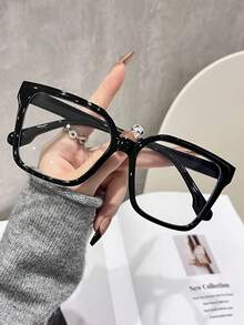 3pcs Women Leopard Print Bohemian PC (Polycarbonate) Square Oversized Transparent Eyeglasses, All Seasons