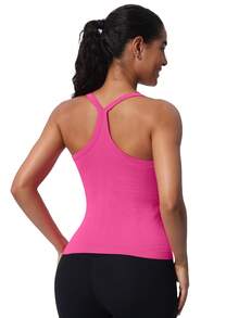 Camisetas sin mangas para entrenamiento MathCat para mujer con sujetador incorporado, camisetas sin mangas para gimnasio, camisetas deportivas para yoga con espalda cruzada sin costuras - Rosa melocotón - Ver 3