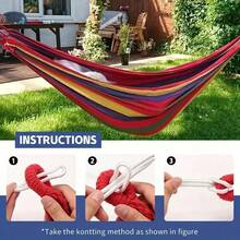 1-Pack Vibrant Colorful Cloth Hammocks With Anti-Rollover Design, Tree-Friendly Straps & Portable Storage Bag - Durable Non- Fabric For Outdoor, Indoor, Camping Use, Hammock For Camping, Indoor Hanging, Striped Pattern, Sturdy Rope Included