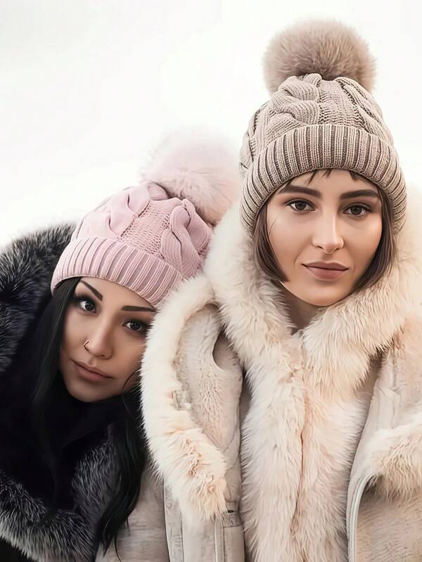 1pc Women's Winter Knit Hat, Warm Fleece Lined Thick Knitted Cap, Fashion Versatile Ear Muff Hat