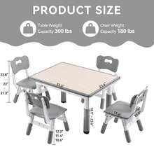 Kids Study Table And Chairs Set, Height Adjustable Toddler Table And Chair Set For Kids Ages 3-8, 31.5" L X 23.6" W Graffiti Desktop Plastic Children Art Table With 4 Seats - Grey - View 3