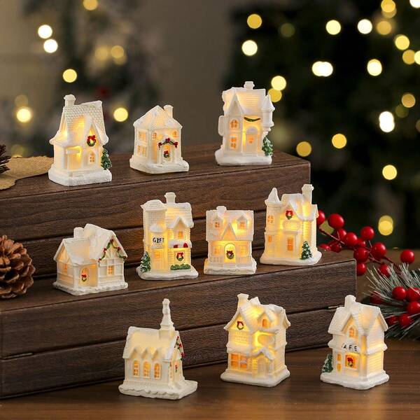 1pc Christmas Glowing House, Christmas Resin Simulation House, Christmas Church House, Christmas , Christmas Party Decorations