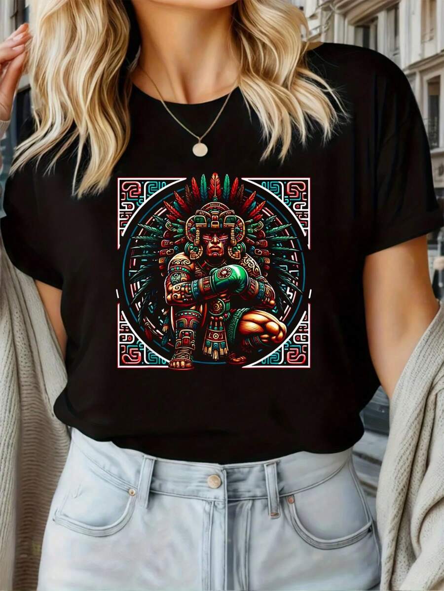 100% Algodón Camiseta Unisex de Boxeo México Divertida Estilo Vintage Mexicano Equipo de Boxeo México, Camiseta de Manga Corta para Mujeres y Hombres Camiseta Gráfica Tops Casuales - Negro - Ver 1