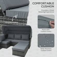 Outsunny 5 PCS Outdoor Rattan Wicker Sofa Sets Reclining Sofa Adjustable Canopy And Side Table Dining Table Set Sectional Conversation Furniture W Cushions Mixed Grey - Grey1 - View 6