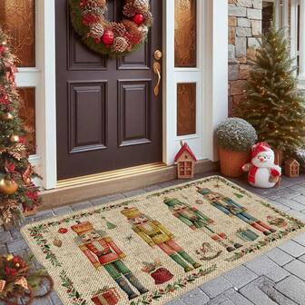 1pc Christmas Gingerbread House Design Merry Christmas Outdoor Mat, Seasonal Winter Low-Key Carpet Switch Mat, Christmas Decoration, Jute Carpet, Machine Washable, Outdoor Doormat, Doormat, Foot Mat, Entrance Carpet, Small Carpet, Suitable For Indoor And Outdoor, 17x29 Inches, Winter Snowflake Christmas Outdoor Carpet, Holiday Decoration Floor Front Door Mat, Non-Slip Entrance Mat For Home, Kitchen, Bathroom Decor